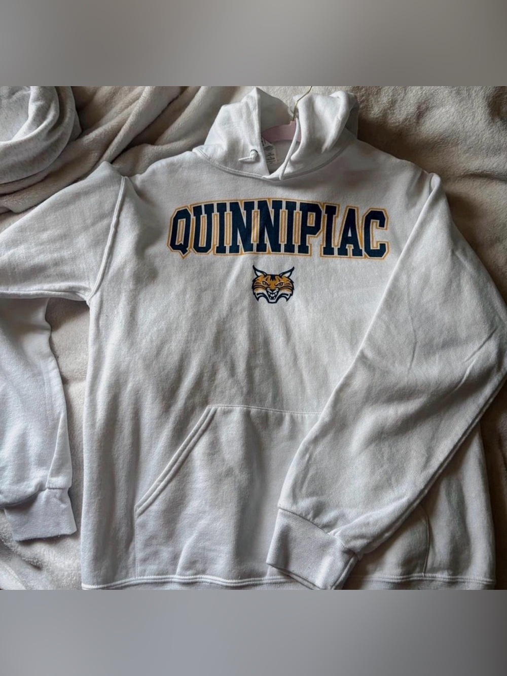 Jerzees White Crewneck Sweatshirt with Navy and Gold Lettering